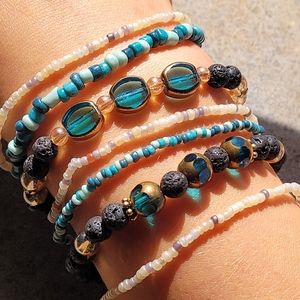 ×7 Lava & Glass Bead Blue Bracelet Set